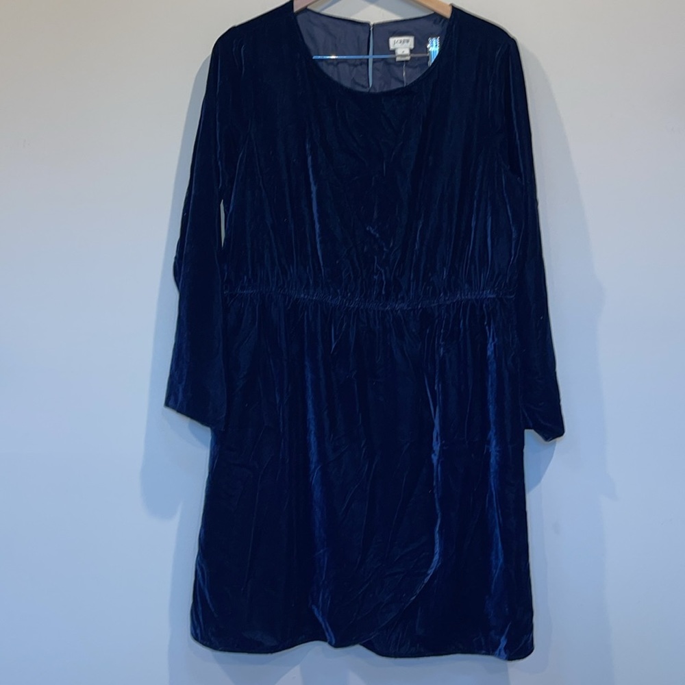 J.crew blue long sleeve plus size velour dress NWT